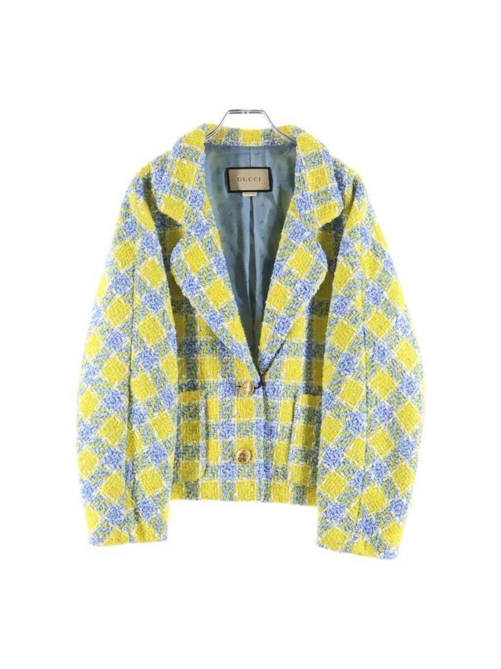 Gucci Interlocking G Tweed Tailored Jacket Yellow Blue